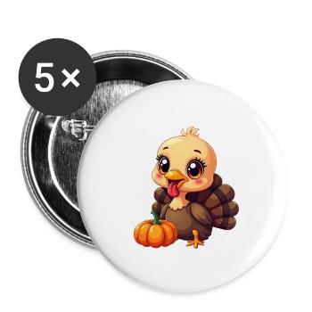 Bébé dinde de Thanksgiving - Lot de 5 grands badges (56 mm) - blanc - Devant