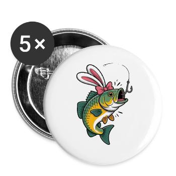 Drôle de Pâques poisson Art Pêche - Lot de 5 grands badges (56 mm) - blanc - Devant