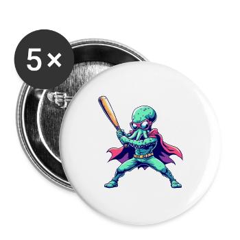 Baseball Oktopus Superheld - Buttons groß 56 mm (5er Pack) - Weiß - Vorne