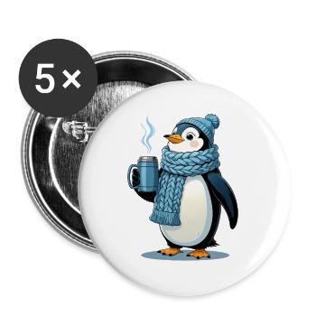 Cuddly penguin with blue scarf - Buttons large 2.2''/56 mm (5-pack) - white - Front