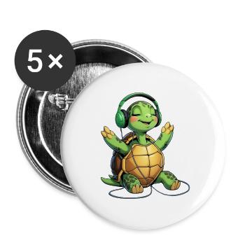 Music turtle with headphones - Buttons large 2.2''/56 mm (5-pack) - white - Front