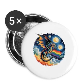 Pridelike Drache mit Regenbogenflagge - Buttons groß 56 mm (5er Pack) - Weiß - Vorne