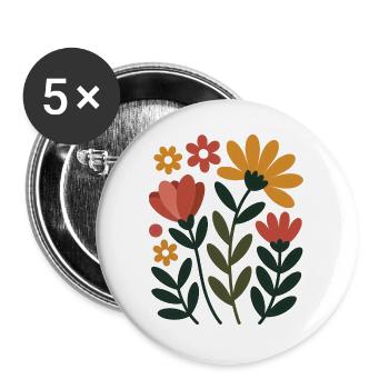Boho Blumen – Blühende Harmonie - Buttons groß 56 mm (5er Pack) - Weiß - Vorne