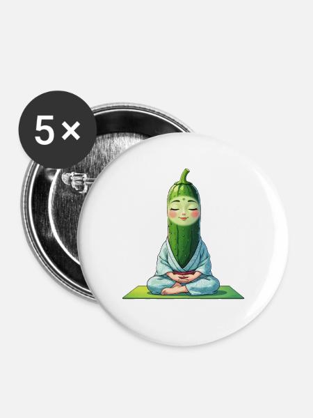 Gurkenkopf Meditationsfigur Kimono - Buttons groß 56 mm (5er Pack) - Weiß