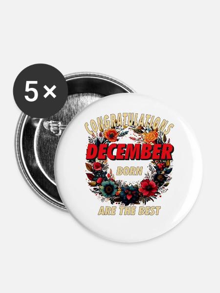 CONGRATULATIONS DECEMBER - Buttons groß 56 mm (5er Pack) - Weiß