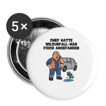 Chief: Wildlife accident with fish - Buttons large 2.2''/56 mm (5-pack) - white - Front