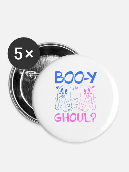 Halloween Gender Reveal - Buttons groß 56 mm (5er Pack) - Weiß