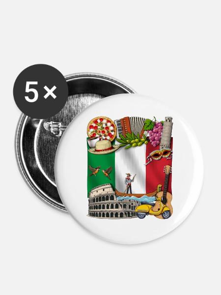 Italien - Buttons groß 56 mm (5er Pack) - Weiß