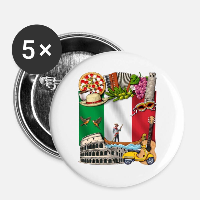 Italien - Buttons groß 56 mm (5er Pack) - Weiß