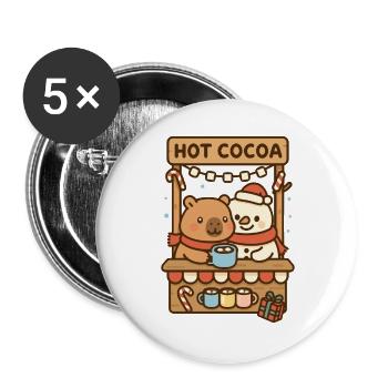 Capybara and snowman at the cocoa stand - Buttons large 2.2''/56 mm (5-pack) - white - Front