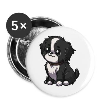 Kawaii Black White Puppy - Buttons large 2.2''/56 mm (5-pack) - white - Front