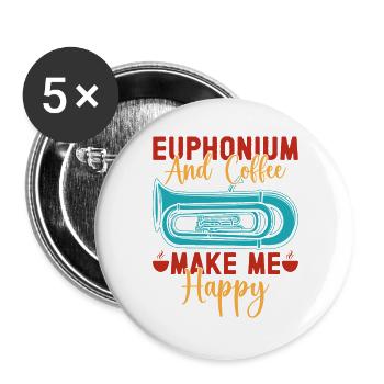 Euphonium Coffee Make Me Happy Baritone Marching - Buttons large 2.2''/56 mm (5-pack) - white - Front