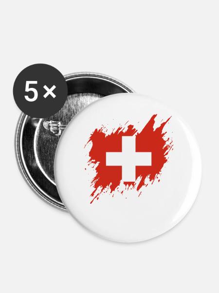 Flagge der Schweiz, Rissstil - Buttons groß 56 mm (5er Pack) - Weiß