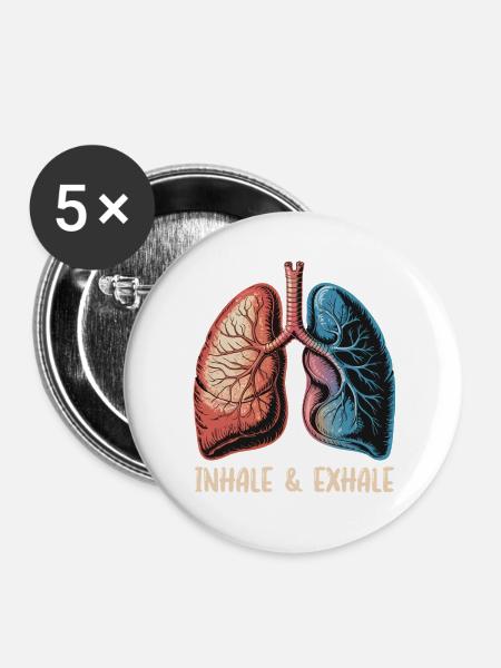 Inhale Exhale Lungenkunst - Buttons groß 56 mm (5er Pack) - Weiß