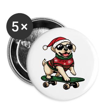 Labrador Chien Noël Drôle - Lot de 5 grands badges (56 mm) - blanc - Devant