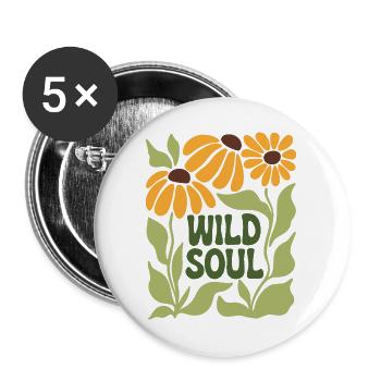 Wild Soul – Ambiance florale rétro - Lot de 5 grands badges (56 mm) - blanc - Devant