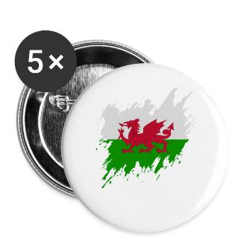 Flagge von Wales, Rissen-Stil - Buttons groß 56 mm (5er Pack) - Weiß - Vorne