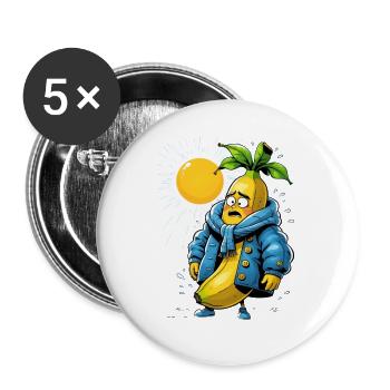 Banane in Winterjacke in der heissen Sonne - Buttons groß 56 mm (5er Pack) - Weiß - Vorne