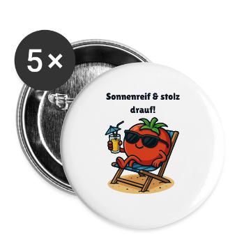 Givre solaire et caricature de tomate fière - Lot de 5 grands badges (56 mm) - blanc - Devant