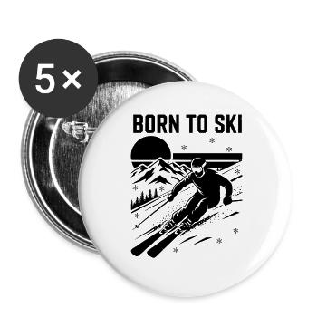 Ski-Zitat Born to Ski - Buttons groß 56 mm (5er Pack) - Weiß - Vorne