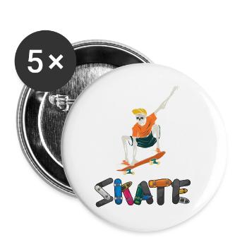 Skull Skater Vintage Farben Retro Graphic  - Buttons groß 56 mm (5er Pack) - Weiß - Vorne