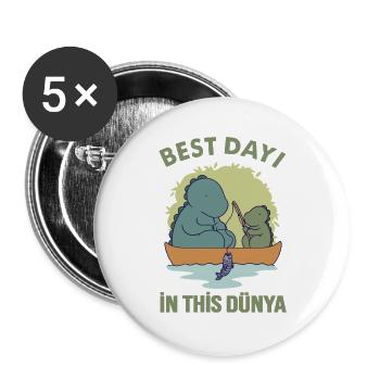 Dino-Dayi und sein Neffe beim Fischen - Türk Dayi - Buttons groß 56 mm (5er Pack) - Weiß - Vorne