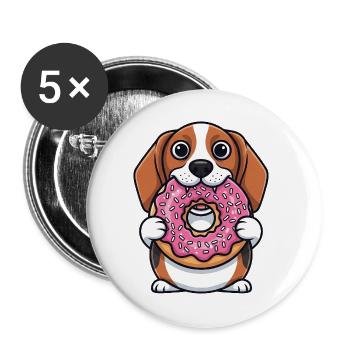 Chien beagle mignon avec dessert de dessin animé de beignet - Lot de 5 grands badges (56 mm) - blanc - Devant