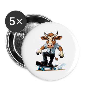 Kuh am Skateboard im Anzug - Buttons groß 56 mm (5er Pack) - Weiß - Vorne