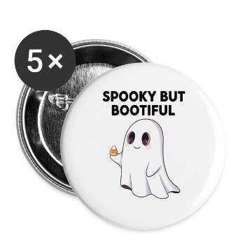 Fantôme mignon effrayant mais butin tenant des bonbons au maïs - Lot de 5 grands badges (56 mm) - blanc - Devant