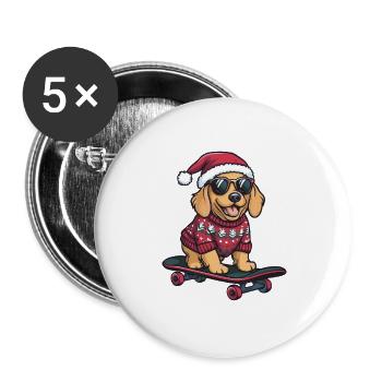 Golden Retriever Chien Noël Drôle Drôle - Lot de 5 grands badges (56 mm) - blanc - Devant