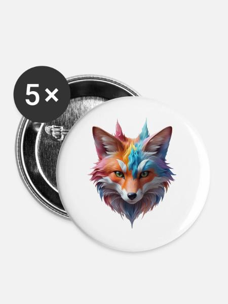 Magischer Pastell Winterfuchs im Zauberwald - Buttons groß 56 mm (5er Pack) - Weiß