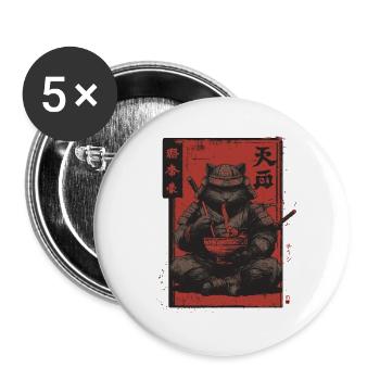 Samurai Cat Ramen Japan Streetwear Design - Buttons large 2.2''/56 mm (5-pack) - white - Front