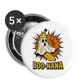 BOO-NANA – Lustiges Halloween Bananen-Geist Motiv - Buttons groß 56 mm (5er Pack) - Weiß - Vorne