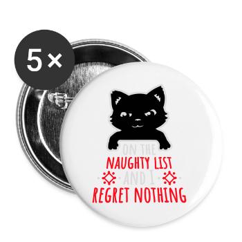 On the naughty list and regret nothing Böse Katze - Buttons large 2.2''/56 mm (5-pack) - white - Front