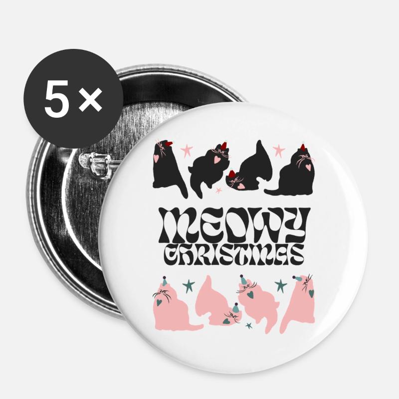 MEOWY CHRISTMAS - Buttons large 2.2''/56 mm (5-pack) - white