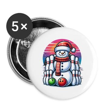 BOwling Christmas Sports Santa Claus - Buttons large 2.2''/56 mm (5-pack) - white - Front