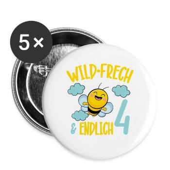 Bee Birthday Motif Finally 4 Years Girl - Buttons large 2.2''/56 mm (5-pack) - white - Front