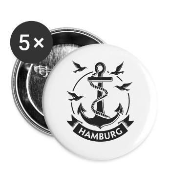 Hamburg Anker Maritimes Wappen Moin - Buttons groß 56 mm (5er Pack) - Weiß - Vorne