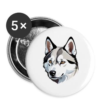 Wolfskopf Kopf-Illustration - Buttons groß 56 mm (5er Pack) - Weiß - Vorne