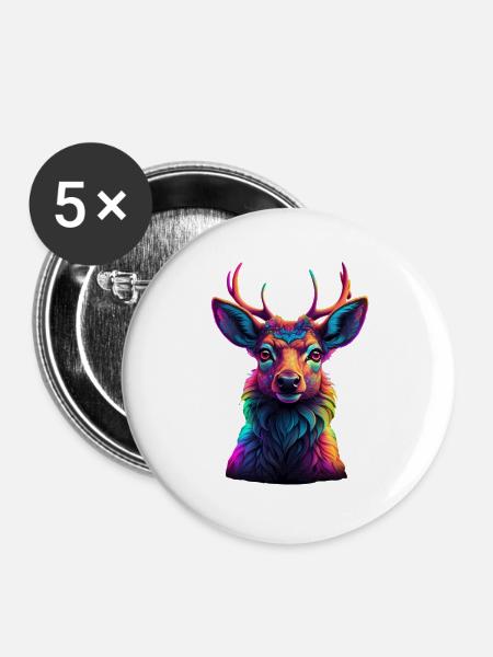 Neonfarbenes Hirschkopf-Porträt - Buttons groß 56 mm (5er Pack) - Weiß