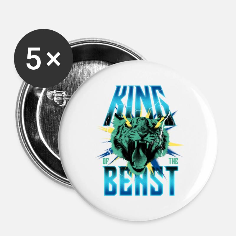 König der Bestien Blitz - Buttons groß 56 mm (5er Pack) - Weiß
