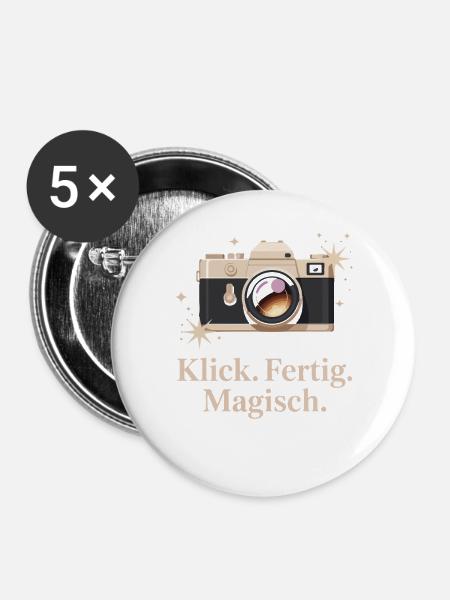 Klick Fertig Magisch Retro-kamera-enthusiasten - Buttons groß 56 mm (5er Pack) - Weiß