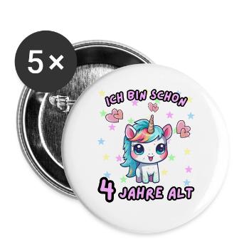 Unicorn Birthday Design 4 Years - Buttons large 2.2''/56 mm (5-pack) - white - Front