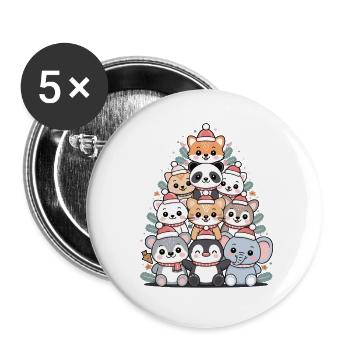 Sapin de Noël animal – Animaux de Noël mignons - Lot de 5 grands badges (56 mm) - blanc - Devant