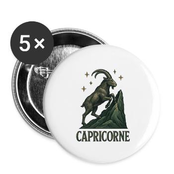 Signe astrologique du Capricorne - Astrologie - Lot de 5 grands badges (56 mm) - blanc - Devant