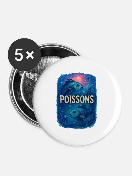 Fische Sternzeichen - Astrologie - Buttons groß 56 mm (5er Pack) - Weiß