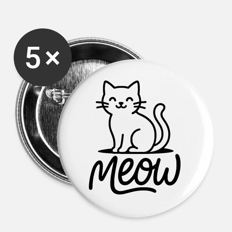 Meow Cat - Buttons large 2.2''/56 mm (5-pack) - white