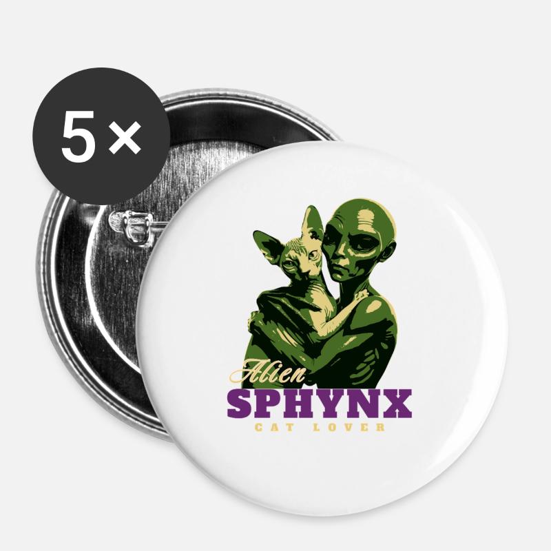 Green Alien Sphynx Cat Lover - Buttons large 2.2''/56 mm (5-pack) - white