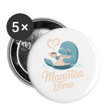 Manatee Marine Animal Ocean Loves Tea - Buttons large 2.2''/56 mm (5-pack) - white - Front