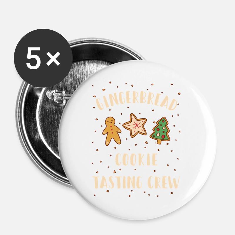 Gingerbread Cookie Tasting Crew - Buttons groß 56 mm (5er Pack) - Weiß